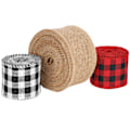 Miniatyrbild 5 av 8: 3 rullar julhantverksband svart röd svart vit jute DIY bågmaterial presentförpackning (6 cm)