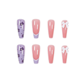 Miniatyrbillede 4 af 5: 24 stk. Press on Nails Coffin til Kvinder, Ekstra Lange Falske Negle Lim på Negle, Kunstige Negle med Lim (Pink Blandet Lilla Blomst)