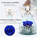 Miniatyrbillede 4 af 5: Glasengelstatue med smukke lilla blomster - Perfekt mors dags- eller fødselsdagsgave til mor 4,3X2,9 tommer marineblå
