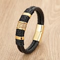 Miniatyrbillede 5 af 5: Mænds Sort Læderarmbånd med Guld Magnetisk Rustfrit Stål Spænde