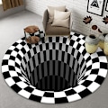 Miniatyrbild 3 av 3: Svartvit Rutmönstrad Rund Matta, 3D Vortex Illusion Matta, 3D Vortex Matta Sovrum Vardagsrum, 80cm