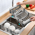 Miniatyrbilde 7 av 8: Over vasken Sil Rustfritt stål uttrekkbar design Sterkt bærende vask dørslag for tallerkener Frukt Grønnsak Stor Grå