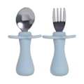 Pikkukuva 3 / 3: Silikoninen vauvan lusikka ja haarukkasetti Pehmeä ruokailuvälineet lapsille Mushie Flatware Sininen