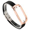 Miniatyrbillede 3 af 8: Rustfrit stål PU-læderrem med kofangerkasse Smart Watch-udskiftningstilbehør Passer til Mi Band 7 sort og guld