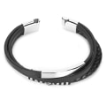 Miniatyrbillede 4 af 8: Herre PU læder sort rustfrit stål håndledsbånd manchet armbånd armbånd magnetlås