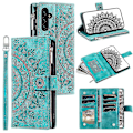 Miniatyrbillede 1 af 5: Til Samsung Galaxy A54 5G PU Læder Mandala Blomst Præget Håndtaske Lynlåslomme Etui Stativ Flere Kort Slots Flip Cover med Rem-B6 Grøn