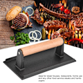Miniatyrbillede 4 af 8: Kommerciel støbejernsbøf vægt træhåndtag Bacon Grill Hamburger Press