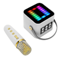 Miniatyrbillede 2 af 5: Mini Karaoke Maskine Sæt RGB Pickup Lys Digital Behandlingschip Håndholdt Bærbar Bluetooth Højttaler Med Mikrofon Hvid ZD.16