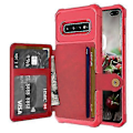 Miniatyrbillede 1 af 5: Til Samsung Galaxy S10+ Magnetisk Wallet Kort Taske Læder Telefon Cover Zekai Rød
