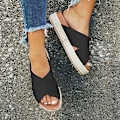 Miniatyrbilde 1 av 4: Kraftige sorte platåsåler Espadrilles kilesandaler for kvinner EU 36