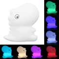 Miniatyrbillede 8 af 8: Dinosaur-formet silikone tap natlys genopladelig 7 farve LED sovende natlys