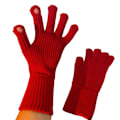 Miniatyrbillede 4 af 8: Vinterhandsker 2 Finger Eksponeret Design Akryl Fleece Ren Farve Lange Vinterstrikkede Handsker til Udendørs Indendørs Rød