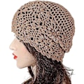 Miniatyrbilde 1 av 4: Håndlaget Heklet Slouchy Lue for Kvinner - Kaffe Farge
