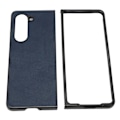 Miniatyrbild 7 av 8: Fällbar skärmtelefonfodral i syntetiskt läder, skyddande fällbar telefonfodral för Samsung Galaxy Z Fold 5, tvåfärgad kohudskorn blå