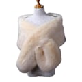 Miniatyrbilde 3 av 3: Faux pels kvinners vinter sjal wrap beige varm skjerf