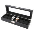 Miniatyrbilde 2 av 8: 6 Grids PU Carbon Fiber Lær Watch Holder Armbåndsur Display Case Smykker Gaveoppbevaringsboks