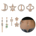 Miniatyrbillede 2 af 4: Rose guld navle ring med zirkon sommerfugl, stjerne og måne charms