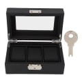 Miniatyrbild 1 av 8: Watch med 3 spår Låsbar liten PU- watch Case med genomskinligt lock för män Damarmband Svart