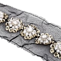 Miniatyrbillede 4 af 5: 3 x Falske Perler Pailletter Rhinestone Perler Blonde Bånd Trim Syhåndværk 1yd Sort
