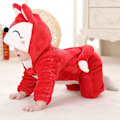 Pikkukuva 4 / 5: Toddler Dinosaur Onesie -asu lapsille, söpö huppuinen eläinasu, Halloween, 0-3 kuukautta, punainen kettu