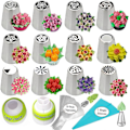 Miniatyrbilde 1 av 5: Artisan Russiske Sprøytetipper Sett Kakepyntutstyr Blomster Glasur Sprøytetipper Sett 12 Glasurdyser 2 Koblinger 2 Bladtipper 1 Silikonpose 10 Konditorposer