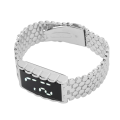 Miniatyrbilde 3 av 8: LED-klokke dobbel åpen rustfri stålspenne metallrem rektangulær urskive digitalt armbåndsur for utendørsaktiviteter Sølv
