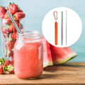 Miniatyrbild 4 av 8: Bärbar rostfritt stål hopfällbart sugrör återanvändbart sugrör rengöringsborste kit för picknick orange