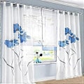Miniatyrbillede 1 af 5: 2 Stykker Håndtegnet Blomsterprint Gardiner med Stropper til Stuen Bredde 150cm (Højde 145cm, Orange) blå B150cm*H175cm