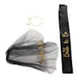Miniatyrbilde 3 av 8: Bride to Be Tiara Shiny Black Brude Bryllupsbånd Frynser Sentrum Lagdelt slør Sash Krone Bride to Be Gaver