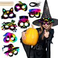 Miniatyrbillede 1 af 8: 8 stk. Halloween regnbue ridsekunst ansigtsmasker skelet heks græskar ansigtsmasker Halloween festartikler forsyninger dekorationer til børn