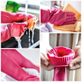 Miniatyrbilde 2 av 5: Kjøkkenoppvaskhansker i gummi, husholdningsrengjøringshansker, vanntette gjenbrukbare (Rose rød, Large)