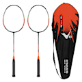 Miniatyrbild 1 av 8: 2 st kolfiber badmintonracketar ultralätta vuxna för träningstävling rekreation orange