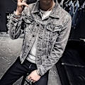 Miniatyrbild 4 av 5: Herr Retro Denimjacka med hål - Streetwear Hip Hop Bomberjacka M FÄRG grå