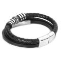 Miniatyrbillede 6 af 8: Herre PU læder sort rustfrit stål håndledsbånd manchet armbånd armbånd magnetlås