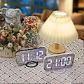 Miniatyrbild 3 av 5: Digital väckarklocka, stor spegelvänd LED-display, med USB-laddare, snooze-funktion, dimläge, vägghängande bordsklocka för sovrum (Vit)