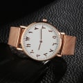 Miniatyrbillede 5 af 8: Quartz urværk i rustfrit stål, analog urarmbåndsur med rund urskive (roseguld)