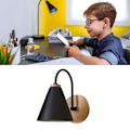 Miniatyrbillede 5 af 8: Ganglampe til væg i jern - buet væglampe til soveværelse, stue, kontor - uden pære - sort