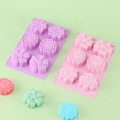 Pikkukuva 2 / 5: Set 4 silikonista molds - 6 kukkaa per mold - Jääpalojen, suklaiden ja kakkukoristeiden valmistukseen - Värit: violetti, vihreä ja pinkki