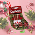 Miniatyrbillede 2 af 5: 4 stk. Julestrømper til ophængning 17*10 cm Julegavepose Julepynt Gave Bjørn Elg Julemand Snemand Ornament Slikpose