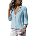 Miniatyrbilde 1 av 4: Elegant V-hals monokrom chiffonbluse for kvinner - Lyseblå XL