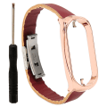 Miniatyrbillede 1 af 8: Rustfrit stål PU-læderrem med kofangerkasse Smart Watch-udskiftningstilbehør Passer til Mi Band 7 Brun og guld