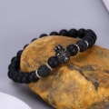 Miniatyrbillede 5 af 8: Mænd Beaded Black Lion' Head Charm Armbånd Stone Bead Bangle Fashion smykker