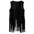 Miniatyrbillede 1 af 4: Frynsede Tassels Faux Suede Ærmeløs Hippie Cardigan Jakke - Sort