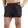 Miniatyrbillede 1 af 4: Dobbelt lag herre sportsshorts med lynlåslomme - Åndbar og hurtigtørrende til træning og cykling S Sort