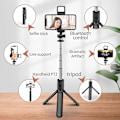 Miniatyrbillede 5 af 5: Ny selfie stick tripod Bluetooth fjernbetjening udtrækkelig selvudløser stander og bærbar