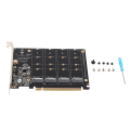 Miniatyrbilde 1 av 8: M.2 NVME SSD til PCIE X16 Adapter 4 Port Høyhastighets 4x32Gbps Soft Raid-kort med individuell LED-indikator for datamaskiner