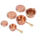 Miniatyrbillede 3 af 8: 1:12 Dukkehus Kogegrej Sæt Miniature Simulation Pan Boiler Dukkehus Køkken Tilbehør Guld Gul