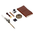 Miniatyrbillede 3 af 8: Hvidt fjerpennesæt Mekanisk tekstur Vintage Elegance Quill Pen Blæksæt med blækpose Metalindgraveret Nib Notebook-stempel
