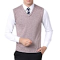 Miniatyrbillede 2 af 3: Strik V-hals Mænds Casual Vest til Efterår S Beige