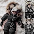 Miniatyrbild 2 av 5: Baby Hooded Jumpsuit för pojkar och flickor, 0-24 månader, med pälskrage 70cm Svart
